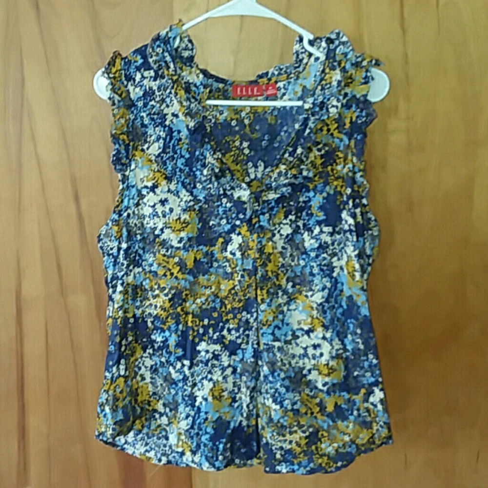 Elle Cream, Blues, Citrine, & Gray Sleeveless Top